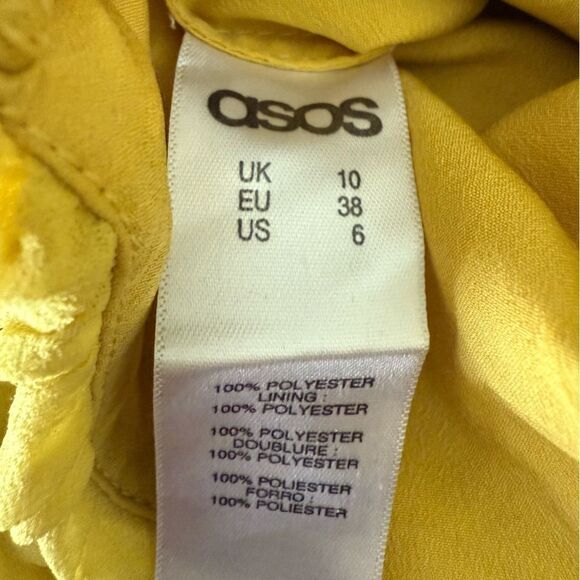 ASOS Bandeau Yellow Sleeveless Wide Leg Jumpsuit Chiffon Ruched Body - Picture 9 of 12